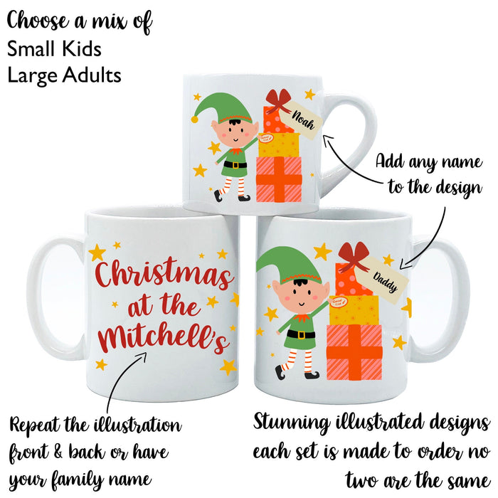 Personalised Family Christmas Elf Present Mug and Coaster - Gift Set Holiday Decor Christmas At Home Customised Mug Set