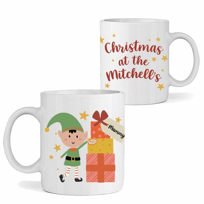 Personalised Family Christmas Elf Present Mug and Coaster - Gift Set Holiday Decor Christmas At Home Customised Mug Set