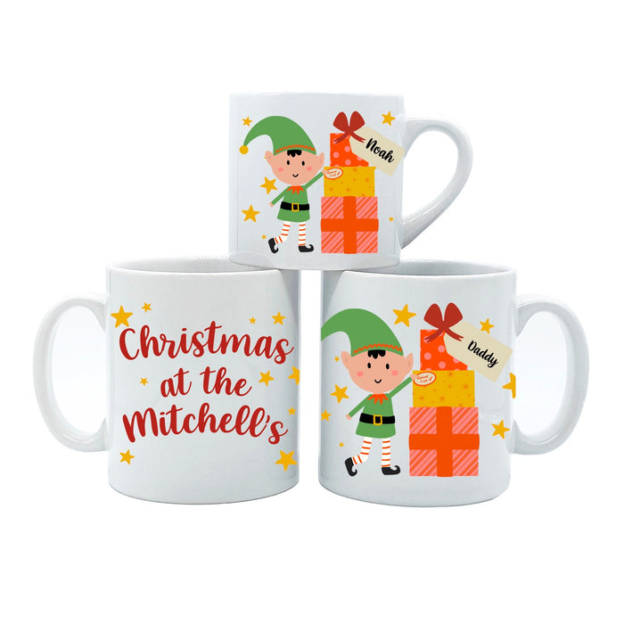 Personalised Family Christmas Elf Present Mug and Coaster - Gift Set Holiday Decor Christmas At Home Customised Mug Set