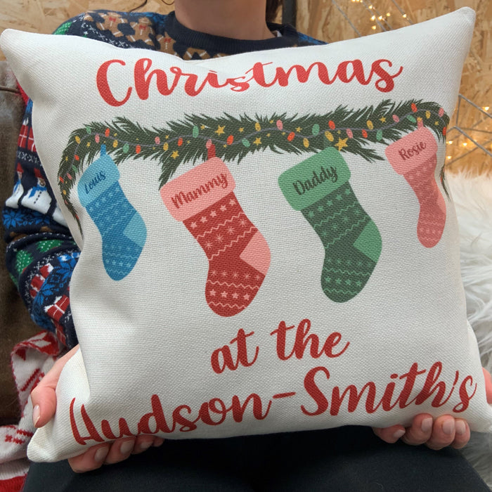 Personalised Family Christmas Stocking Cushion - Gift Set Holiday Decor Xmas Present Novelty Christmas Hanging Stockings