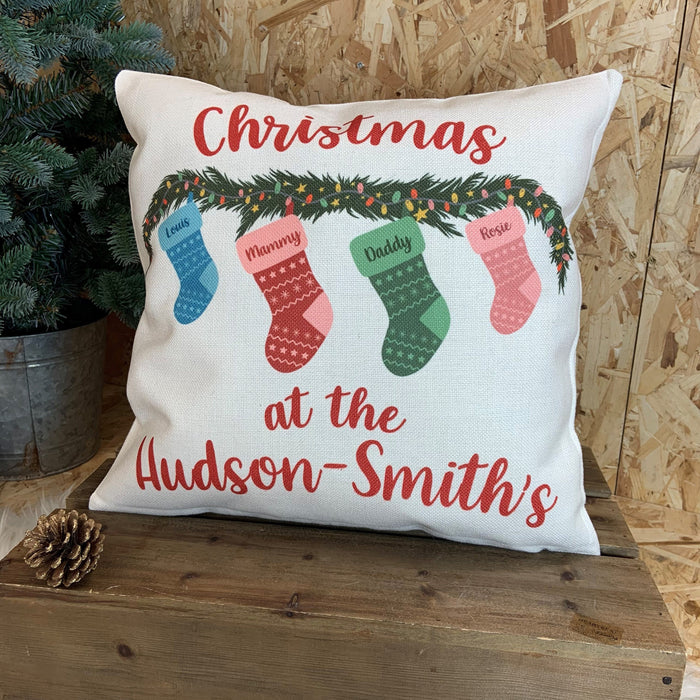 Personalised Family Christmas Stocking Cushion - Gift Set Holiday Decor Xmas Present Novelty Christmas Hanging Stockings