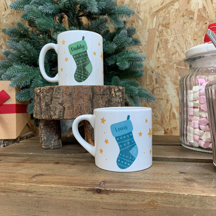 Personalised Christmas Stocking Mug and Coaster - Family Xmas Gift Set - Holiday Decor At Home Customised Xmas Present