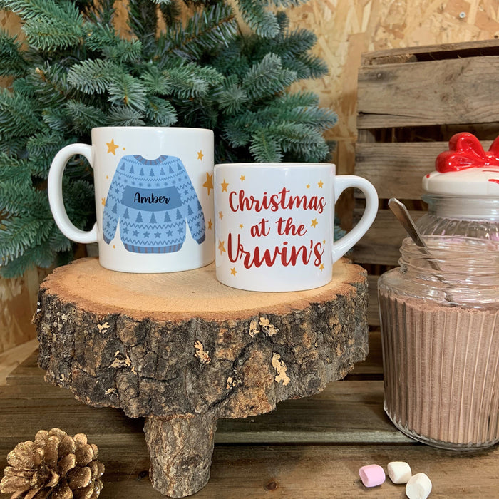 Christmas Sweater Mug & Coaster Set | Personalised Family Jumper Mug Gift Set | Cosy Holiday Decor Customised Knitwear Mug Christmas Eve Box