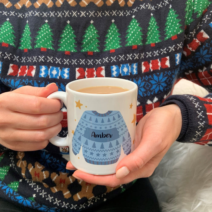 Christmas Sweater Mug & Coaster Set | Personalised Family Jumper Mug Gift Set | Cosy Holiday Decor Customised Knitwear Mug Christmas Eve Box