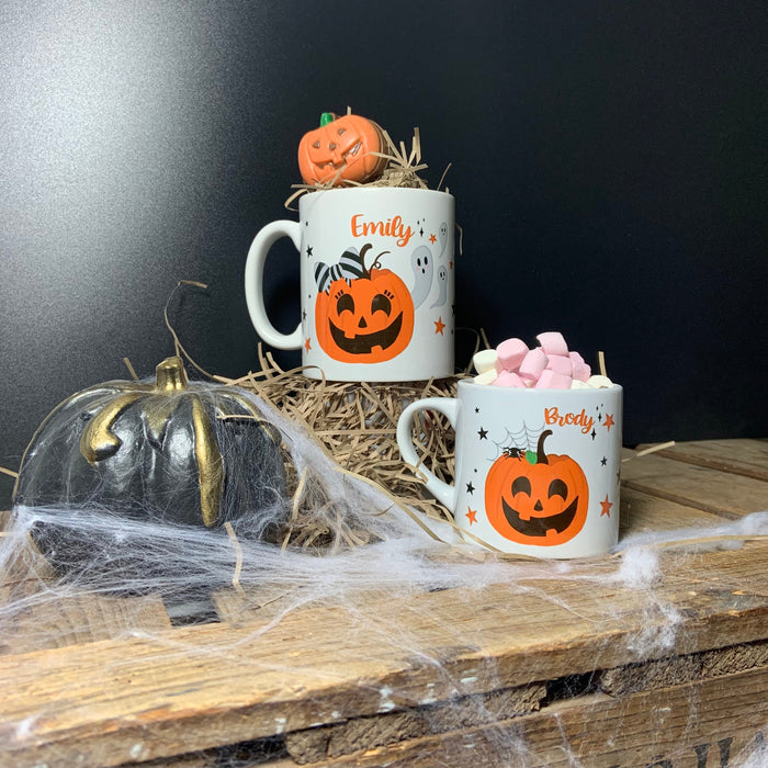 Personalised Pumpkin Family Halloween Mug and Coaster | Trick or Treat Gift Set  | Holiday At Home Customised Spooky Ghosts Spider Witch Bat