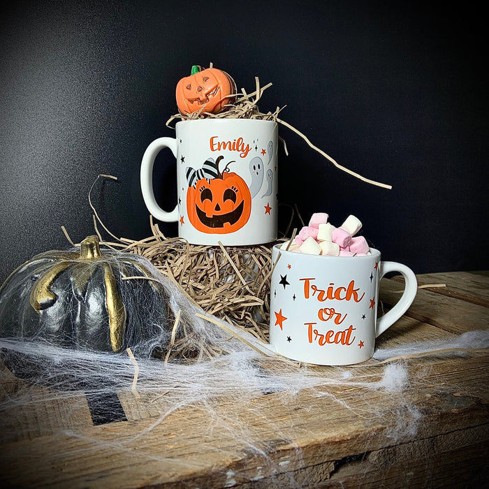 Personalised Pumpkin Family Halloween Mug and Coaster | Trick or Treat Gift Set  | Holiday At Home Customised Spooky Ghosts Spider Witch Bat