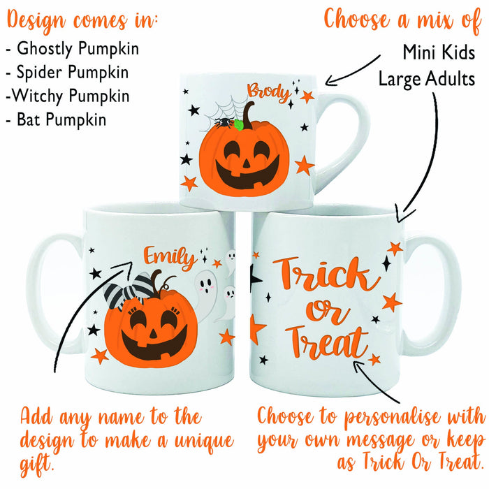 Personalised Pumpkin Family Halloween Mug and Coaster | Trick or Treat Gift Set  | Holiday At Home Customised Spooky Ghosts Spider Witch Bat