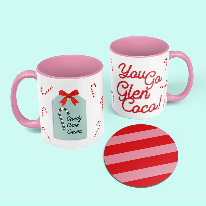 Personalised Mean Girls Mug & Coaster Set | You Go Glen Coco Quote | Birthday Gift Set | Candy Cane Cute, Mothers Day, For Teenage Girl