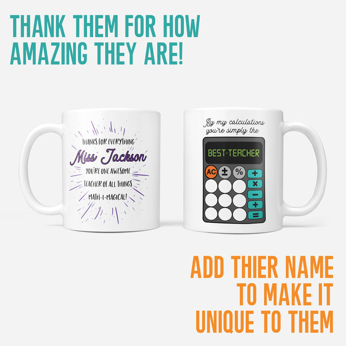 World's Best Maths Teacher Personalised Gift Mug Set - Funny Present | School leavers gift end of term Christmas mathematics lecturer tutor