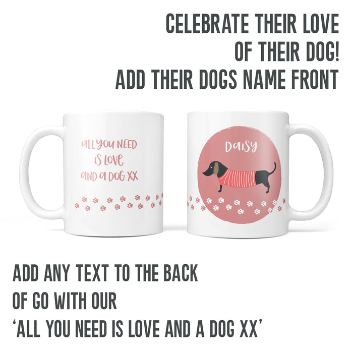 Sausage Dog Mug - Black Dachshund Gift Personalised Any Name - Ideal Gift Set with Coaster for Dogs Birthday Father's