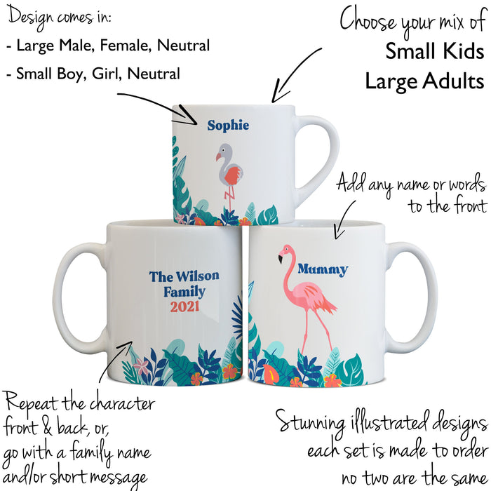 Flamingo Family Mug Set Mummy and Daddy Toddler Mug | Flamingoes Mothers Day Gift New Home Tropical Mugs