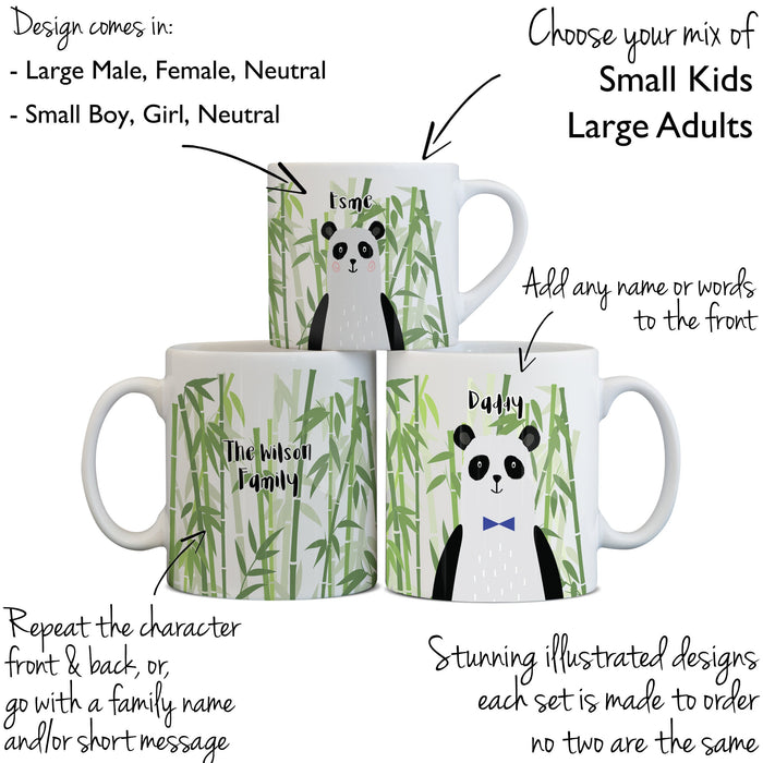 Cute Panda Clan, Whimsical Mug Set for the Family, Mummy and Daddy Mug with Toddler Mug Set, Family Gifts, Birthday Gift, New Home Gift