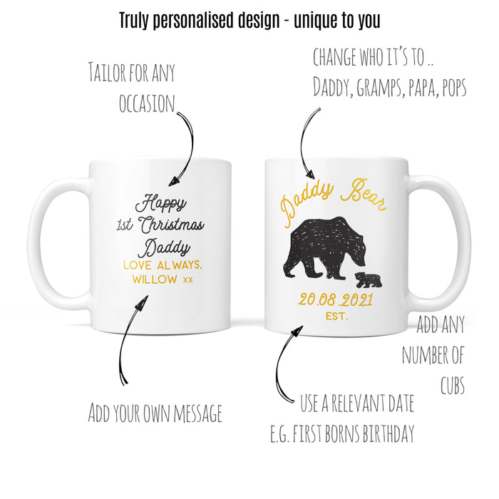 Personalised Daddy Bear Mug Coaster for Father's Day Papa New Dad Gramps Granda Gift Daddy Gift Husband, Personalized Gift