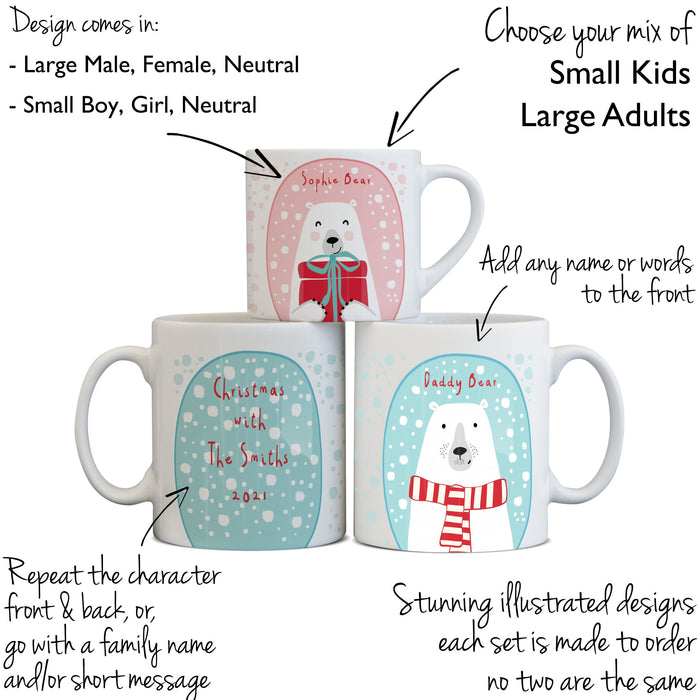 PERSONALISED Polar Bear Family Christmas Mugs Singles or Set  Stocking Stuffer, Xmas Eve Box Fillers or Twinning Xmas Gift for Mum, Dad