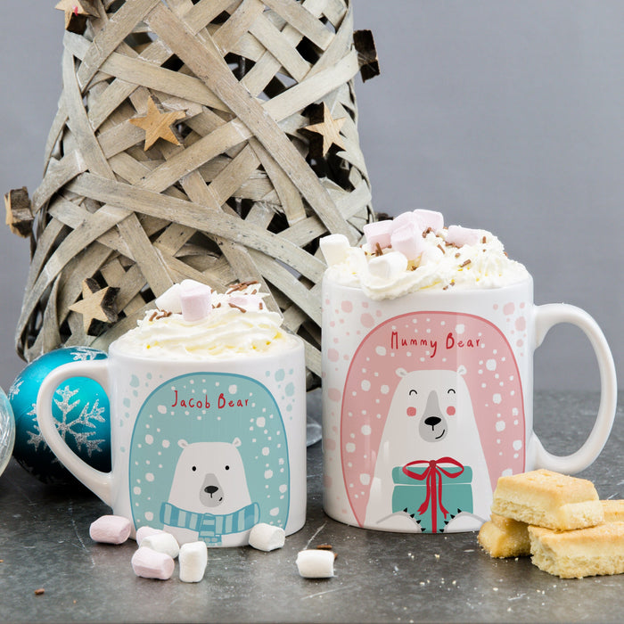 PERSONALISED Polar Bear Family Christmas Mugs Singles or Set  Stocking Stuffer, Xmas Eve Box Fillers or Twinning Xmas Gift for Mum, Dad