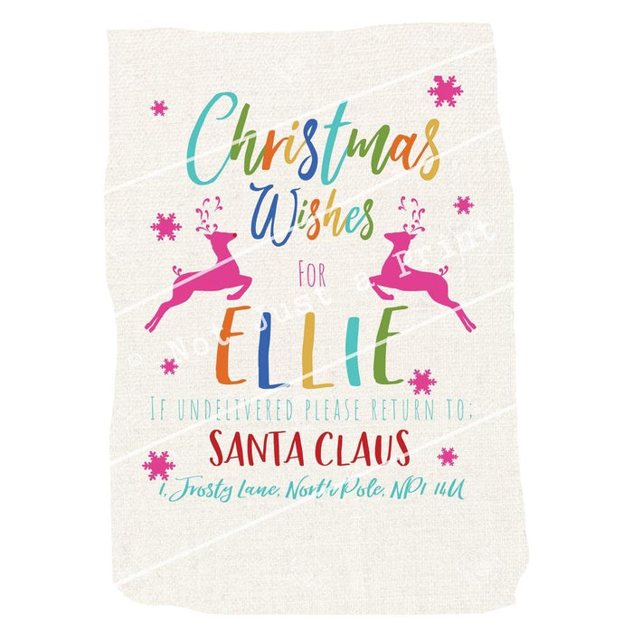 Personalised Santa Sack | Colourful Christmas Wishes | Custom Xmas Present Gift Bag | For Kids, Teens, Girls, Boys, Adults