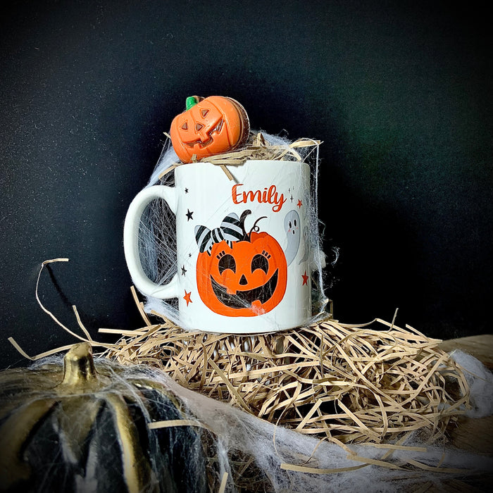 Personalised Pumpkin Family Halloween Mug and Coaster | Trick or Treat Gift Set  | Holiday At Home Customised Spooky Ghosts Spider Witch Bat