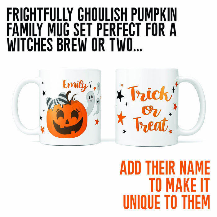 Personalised Pumpkin Family Halloween Mug and Coaster | Trick or Treat Gift Set  | Holiday At Home Customised Spooky Ghosts Spider Witch Bat