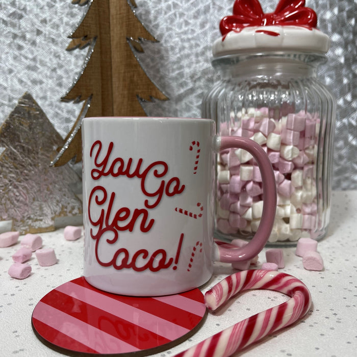 Personalised Mean Girls Mug & Coaster Set | You Go Glen Coco Quote | Birthday Gift Set | Candy Cane Cute, Mothers Day, For Teenage Girl