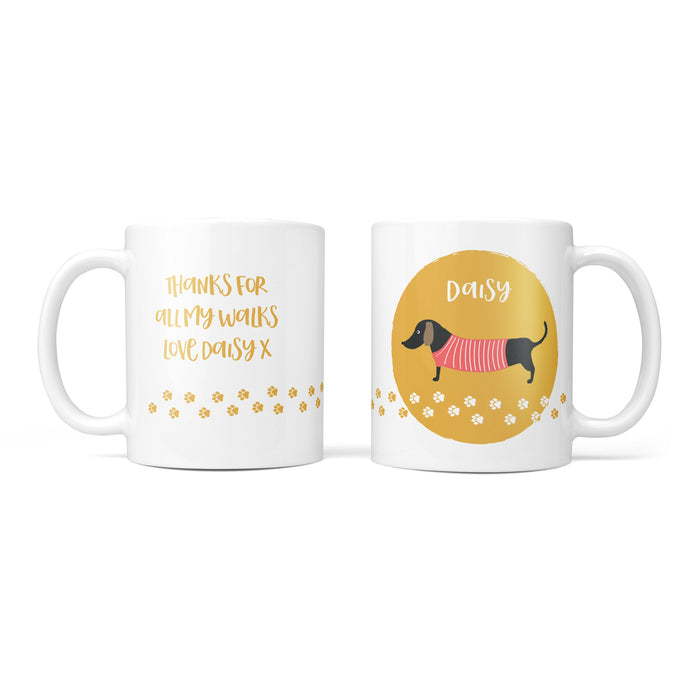 Sausage Dog Mug - Black Dachshund Gift Personalised Any Name - Ideal Gift Set with Coaster for Dogs Birthday Father's