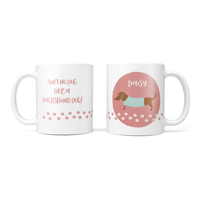 Sausage Dog Gift Tan Brown Smooth Haired Dachshund Cute Mug with Coaster Gift Set option - Funny Gift Any dogs name personalised