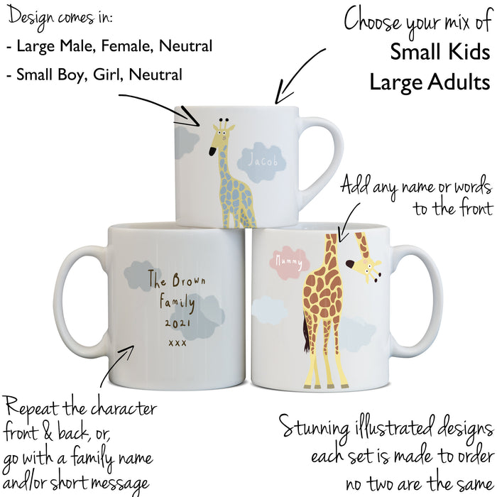 Giraffe Family Mugs Mummy and Daddy Mug with Toddler Mug | Family Gift for Any Occasion, Birthday Gift or New Home Gift, Home Decor, Gift