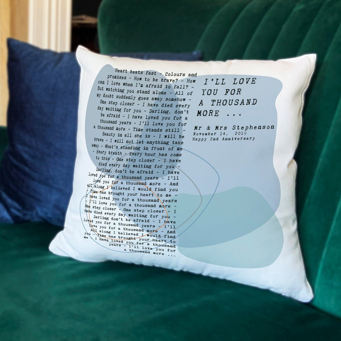 Song Lyrics Cushion Cotton 2nd Anniversary Gifts | First Dance Words Poem | Abstract Modern Customised Personalised Lyric Print Fathers Day