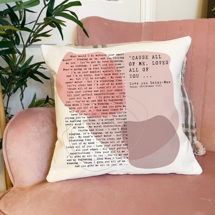 Song Lyrics Cushion Cotton 2nd Anniversary Gifts | First Dance Words Poem | Abstract Modern Customised Personalised Lyric Print Fathers Day