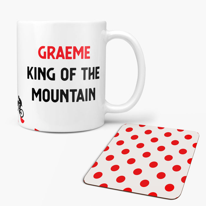 Personalised King of the Mountain Mug and Coaster Set - Any Name - Cyclist Bike Dirtbike Mug Gift