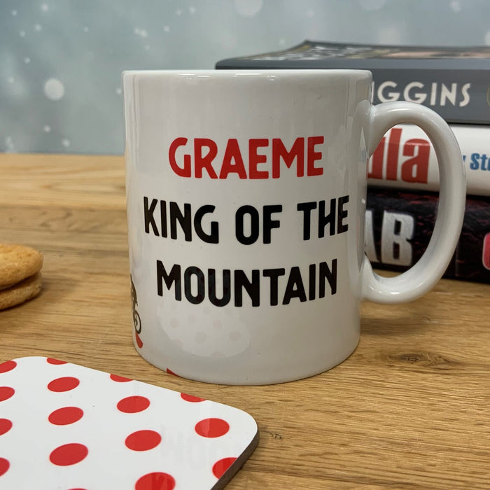 Personalised King of the Mountain Mug and Coaster Set - Any Name - Cyclist Bike Dirtbike Mug Gift