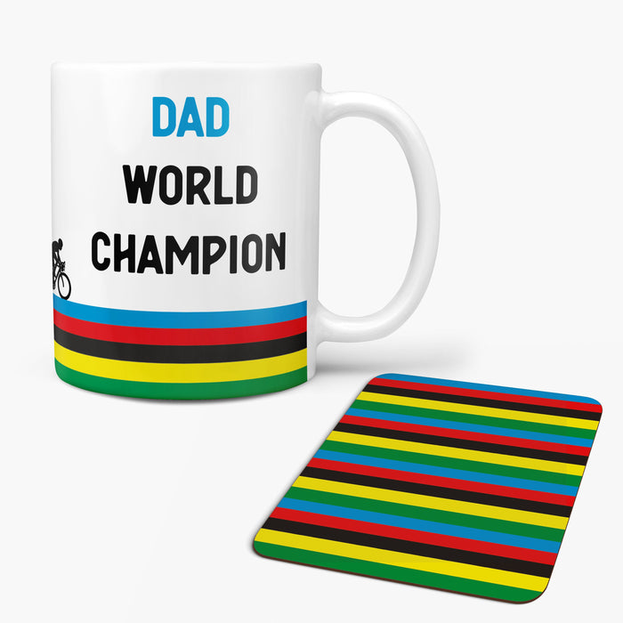 Personalised World Champion Cycling Mug and Coaster Set - Any Name - Cyclist Bike Dirtbike Mug Gift