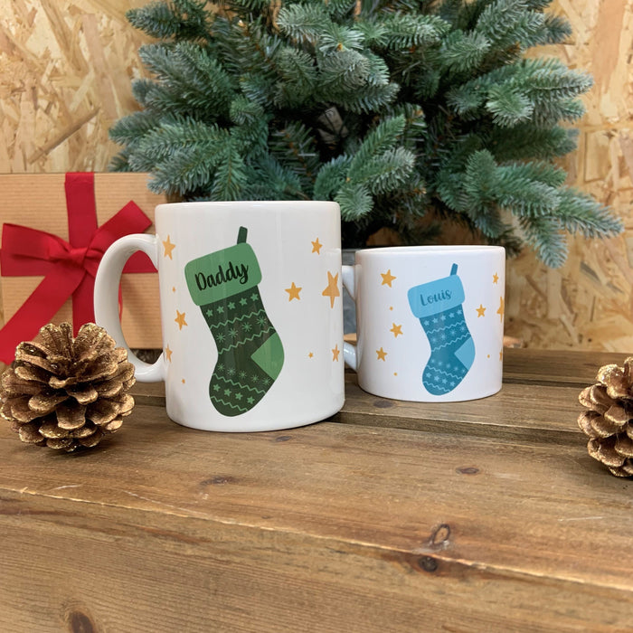 Personalised Christmas Stocking Mug and Coaster - Family Xmas Gift Set - Holiday Decor At Home Customised Xmas Present