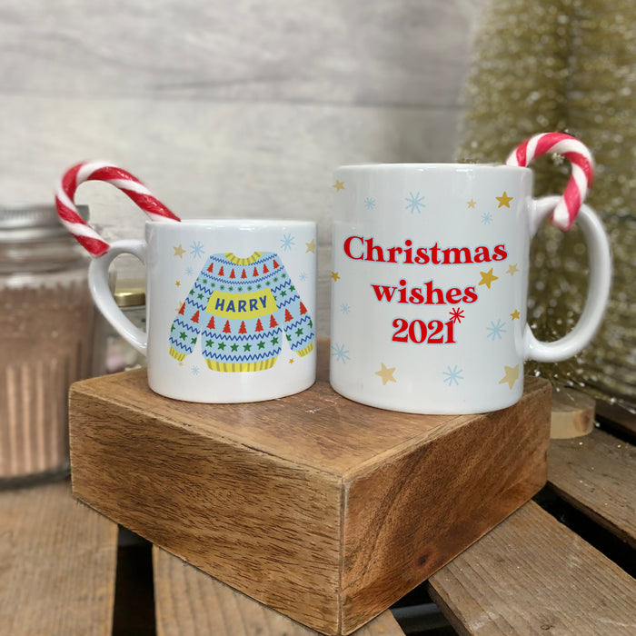 Colourful Festive Mug Merry & Bright - Clashy Christmas Cheer Family Mugs and Coasters Gift Set - Ugly Holiday Sweater Jumper Personalised