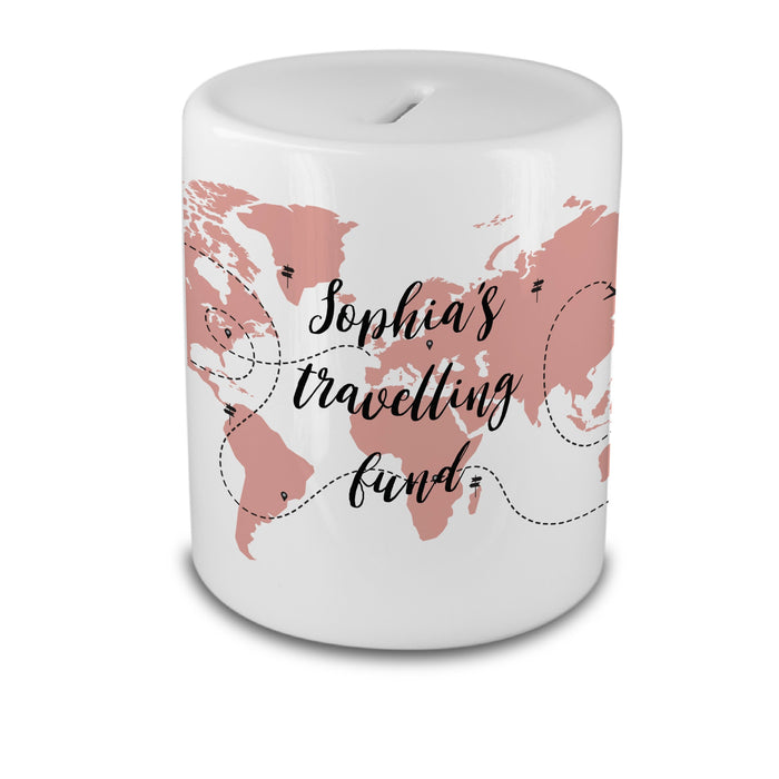 Personalised Adventure Travel Money Box - Fund For Wanderlust Traveller - Savings Jar Piggy Bank