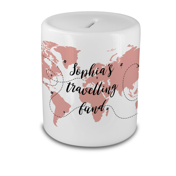 Personalized Travel Piggy Bank Box - Adventure Awaits, Fund Builder For Wanderlust Traveller Nomad Explorer, Money Box Saver