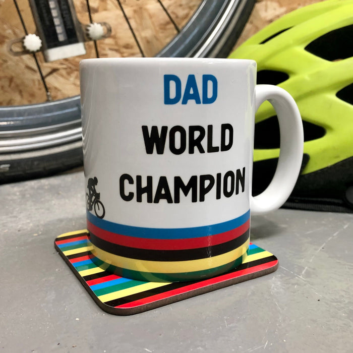 Personalised World Champion Cycling Mug and Coaster Set - Any Name - Cyclist Bike Dirtbike Mug Gift