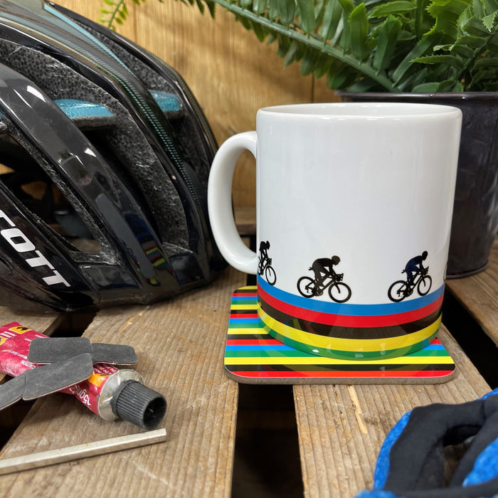 Race to the Finish Line : Personalized Cycling Champion Mug and Coaster Set, Fathers Day Gifts, Office Decor, Gift for Dad, Unique Gift