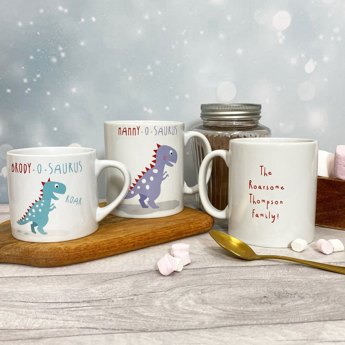 PERSONALISED Dinosaur Family Mug Set - Fun Mummy Daddy Baby Dinosaur New Home Gift Mama Papa Toddler Children Fathers Day Gift, Home Decor