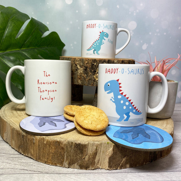 PERSONALISED Dinosaur Family Mug Set - Fun Mummy Daddy Baby Dinosaur New Home Gift Mama Papa Toddler Children Fathers Day Gift, Home Decor