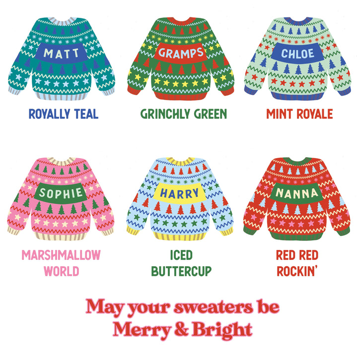 Colourful Festive Mug Merry & Bright - Clashy Christmas Cheer Family Mugs and Coasters Gift Set - Ugly Holiday Sweater Jumper Personalised