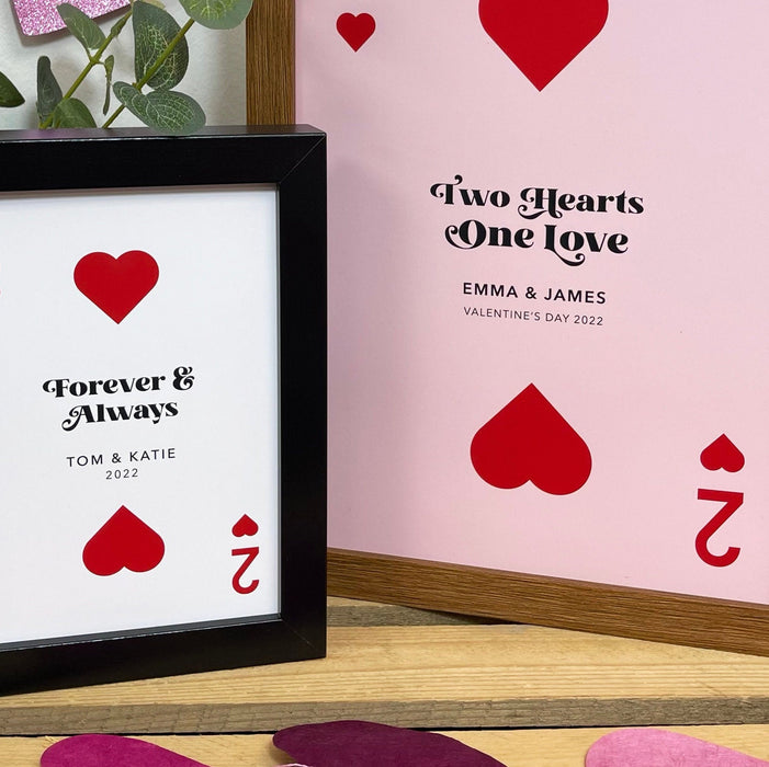 Customized Love - Personalized 2 of Hearts Playing Card Art Print- Valentines Gift, Anniversary, Valentine Gifts for Her or Him, Girlfriend