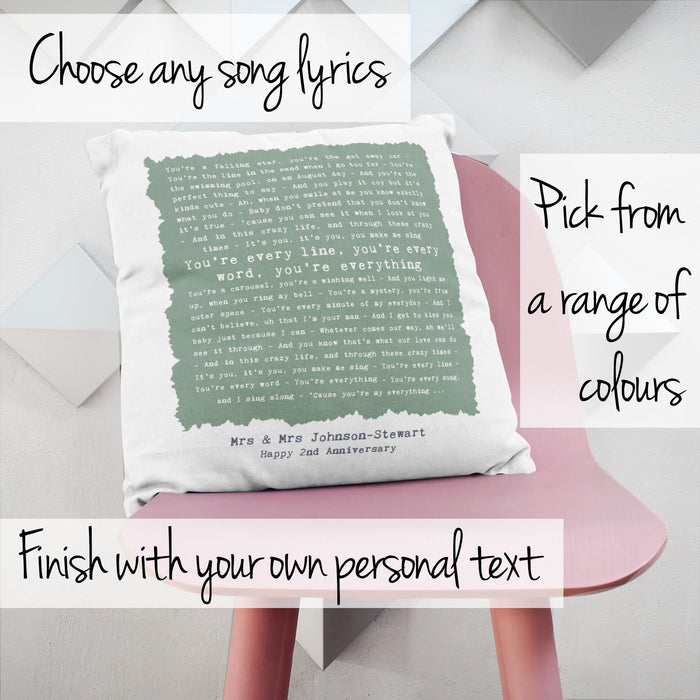 2nd Cotton Anniversary Gift For Her - Rustic Design Pillow Cushion Personalised Print - First Dance, Favourite Song Lyrics 2022, Fathers Day