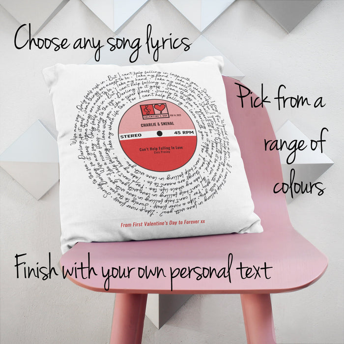 Song Lyrics Cushion - Personalised Vinyl Record Style Pillow - Cotton 2nd Anniversary Gift - For Wife, Gift for Her, Wedding, Birthday Gift