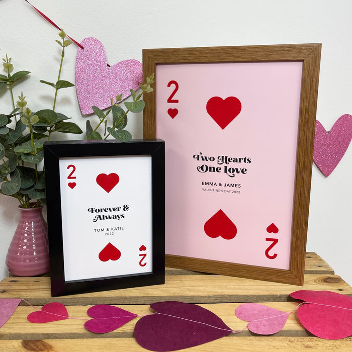 Customized Love - Personalized 2 of Hearts Playing Card Art Print- Valentines Gift, Anniversary, Valentine Gifts for Her or Him, Girlfriend