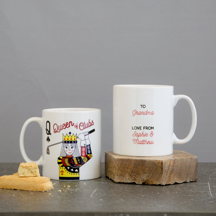 Personalised Golf Mug Gift Set | Queen of Clubs Funny Golfing Mug & Coaster | Stocking Stuffer Gift for Her Mum Wife Daughter Mothers Day