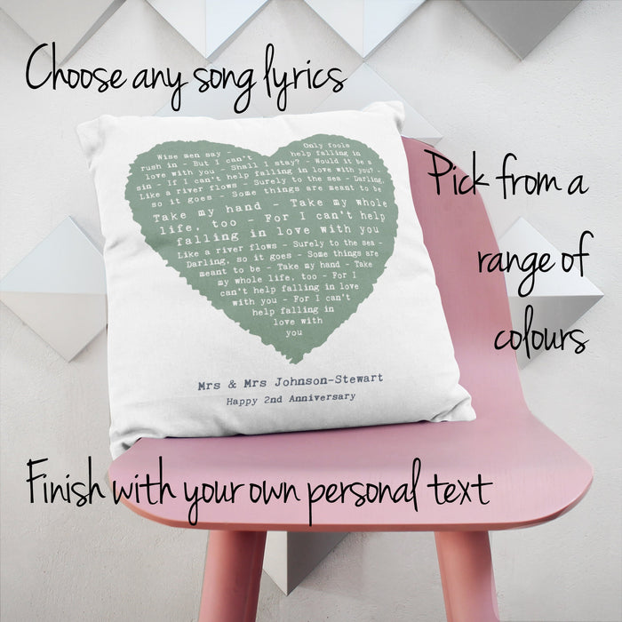 2nd Anniversary Gift Song Lyrics Print in Heart Design of First Dance with Personalisation - Ideal for Wedding Any Song Words, Gift