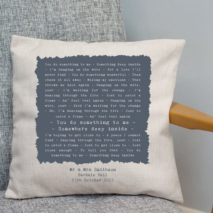 2nd Cotton Anniversary Gift For Her - Rustic Design Pillow Cushion Personalised Print - First Dance, Favourite Song Lyrics 2022, Fathers Day