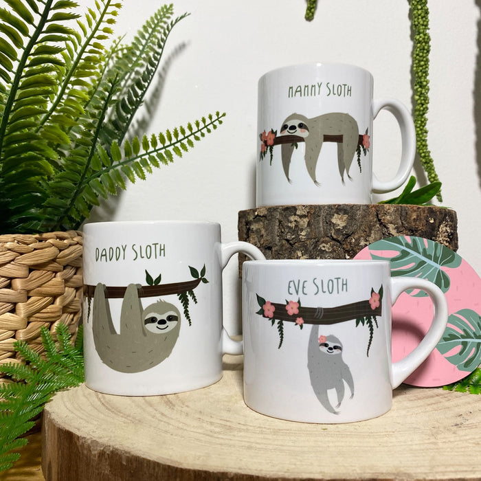 Sloth Family Mug Set | Create Your Own Family Set | Mummy Daddy Toddler mug | Personalised Christmas Family Gift Hot Chocolate Mugs