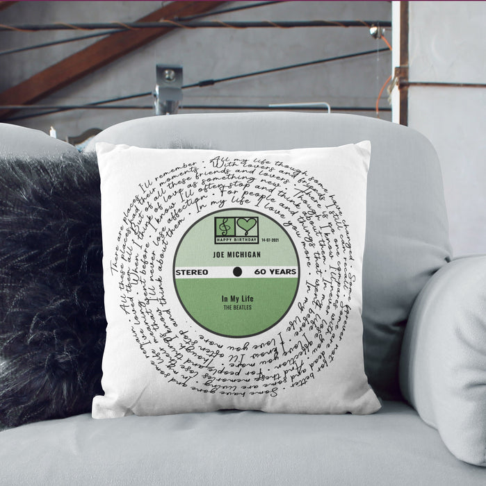 Song Lyrics Cushion - Personalised Vinyl Record Style Pillow - Cotton 2nd Anniversary Gift - For Wife, Gift for Her, Wedding, Birthday Gift