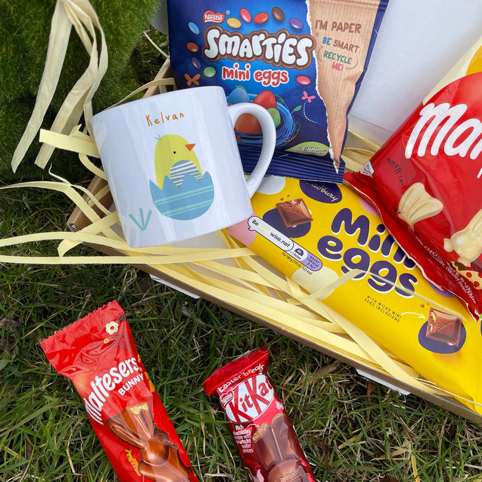 Easter Selection Box Gift With Personalised Mug Option - Mini Hamper Letterbox Pack for Children | Alternative Easter Present for Kids